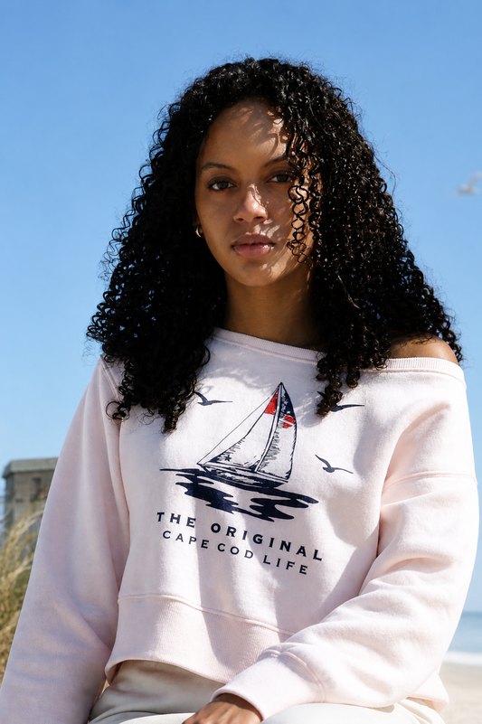 Pink Sailboat and Seagull Cape Cod Crop Crew