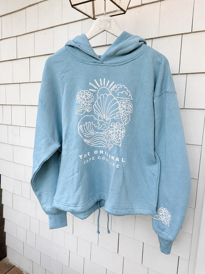 Crop Cape Cod Puff Hoodie Ella Blue - White Shell Art