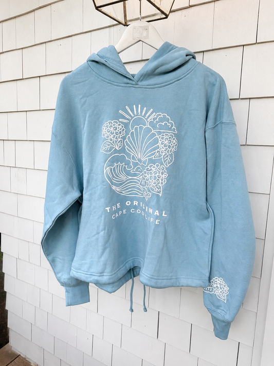Crop Cape Cod Puff Hoodie Ella Blue - White Shell Art
