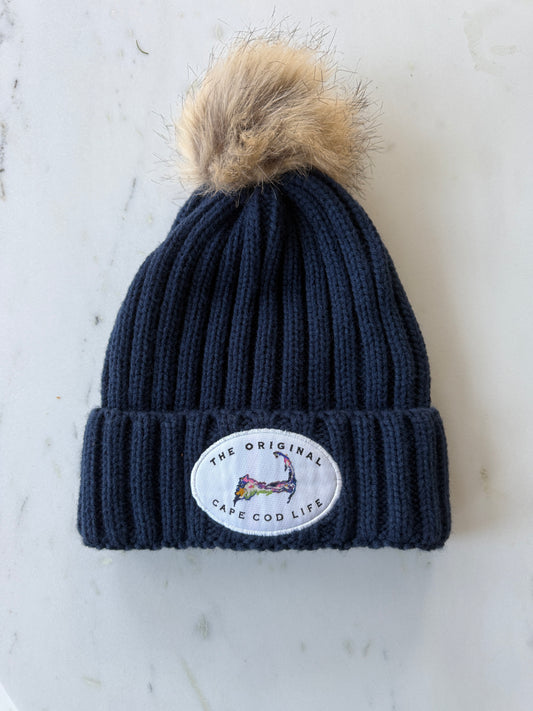 NEW!! Cape Cod Faux Fur Pom Beanie NAVY