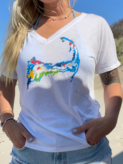 Cape Cod White V-Neck Tee