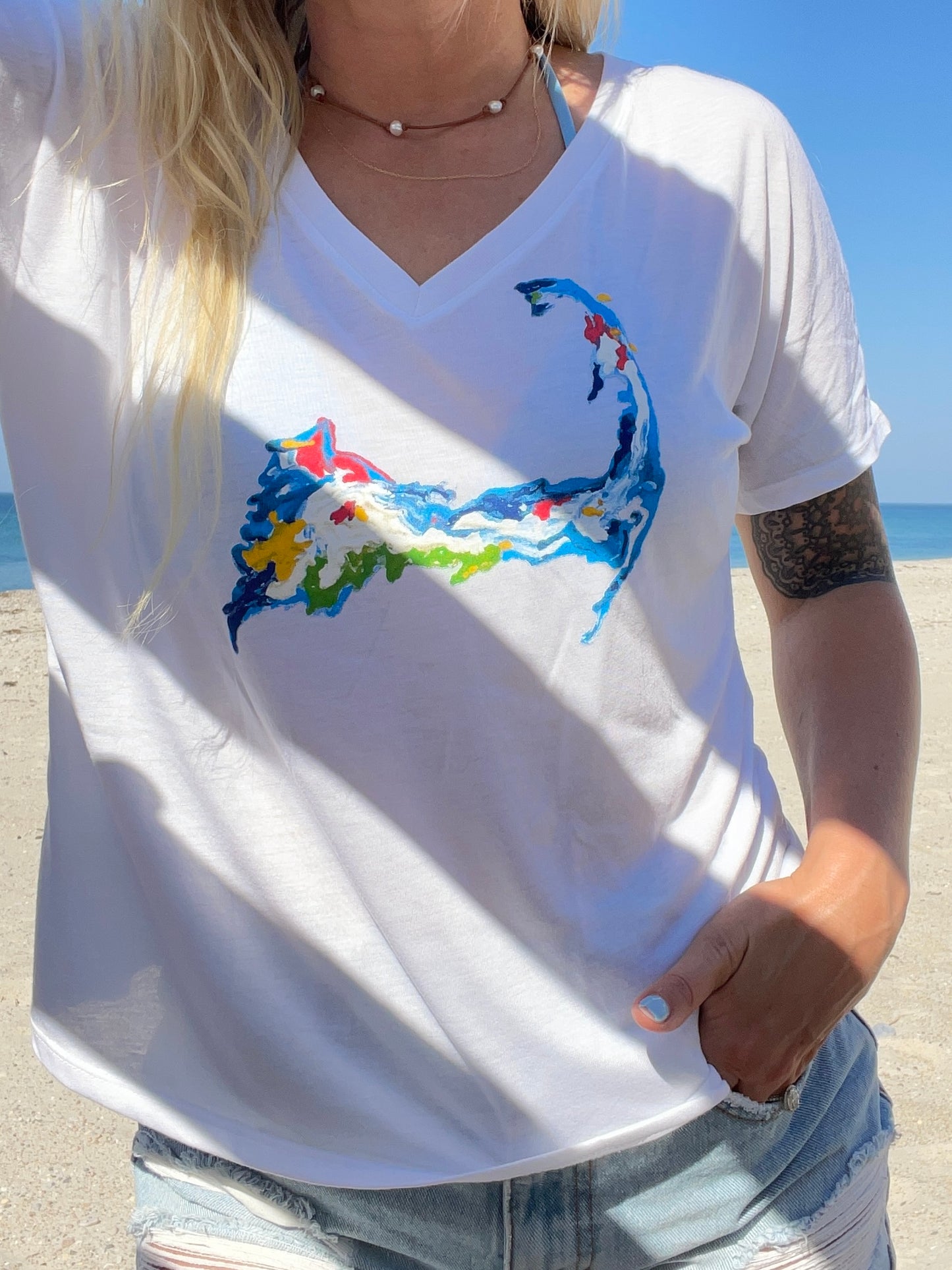 Cape Cod White V-Neck Tee