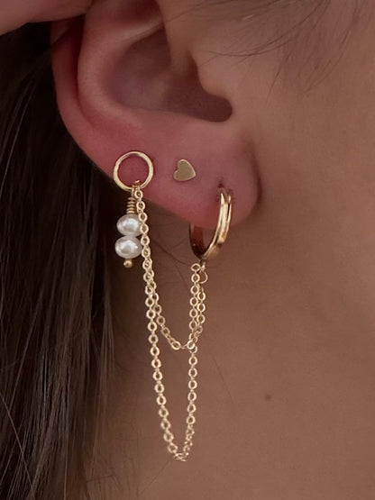 Linked Up Pearl Double Chain Double Pierced Hoops
