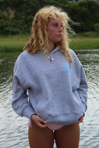 Full Length Cape Cod Puff Hoodie Ash Gray - Blue Wave Art
