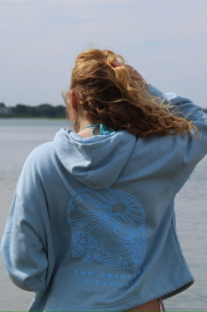 Crop Cape Cod Puff Hoodie Ella Blue - Blue Wave Art