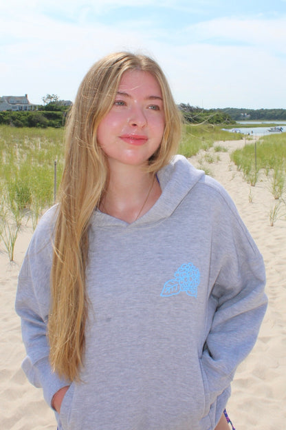 Full Length Cape Cod Puff Hoodie Ash Gray - Blue Wave Art