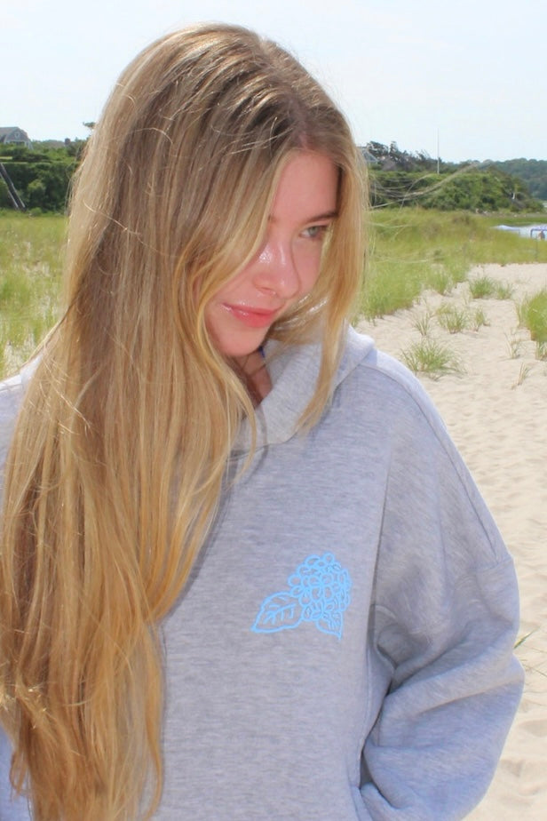Full Length Cape Cod Puff Hoodie Ash Gray - Blue Wave Art