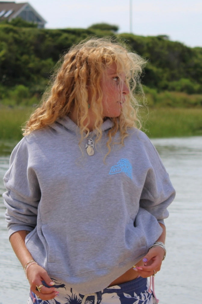 Full Length Cape Cod Puff Hoodie Ash Gray - Blue Wave Art