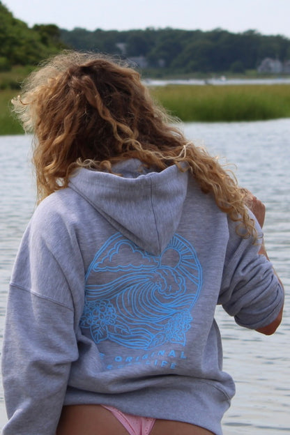Full Length Cape Cod Puff Hoodie Ash Gray - Blue Wave Art