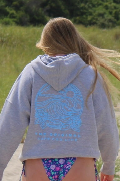 Full Length Cape Cod Puff Hoodie Ash Gray - Blue Wave Art