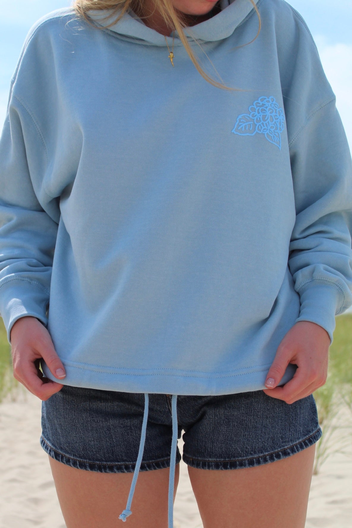 Crop Cape Cod Puff Hoodie Ella Blue - Blue Wave Art