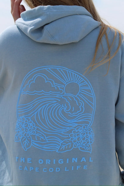Crop Cape Cod Puff Hoodie Ella Blue - Blue Wave Art