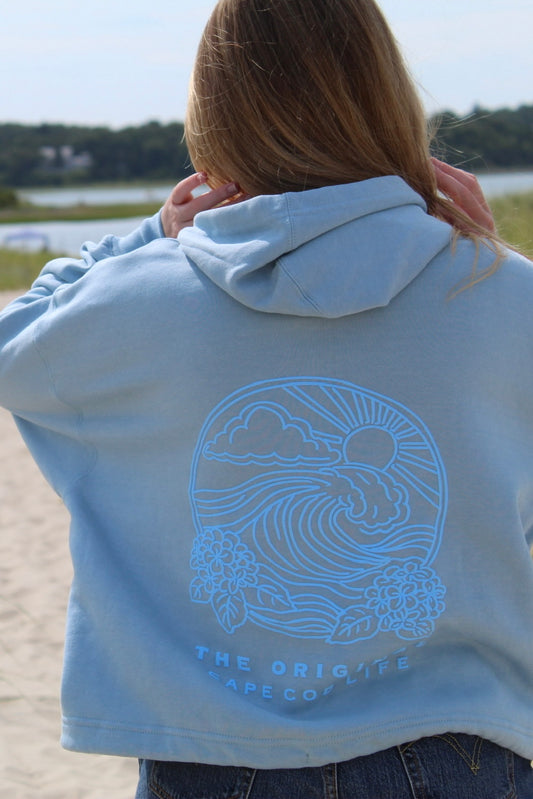 Crop Cape Cod Puff Hoodie Ella Blue - Blue Wave Art