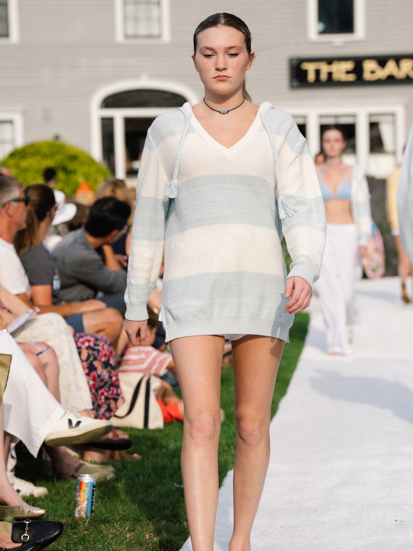 Blue Block Hooded Beach Sweater