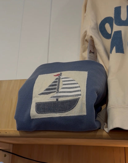 Hand Cut + Sewn HoodiesOutermost Blue Sail Boat Front