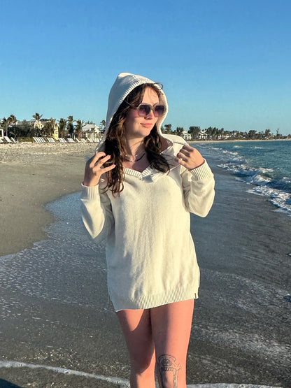 Classic White Hooded Beach Sweater