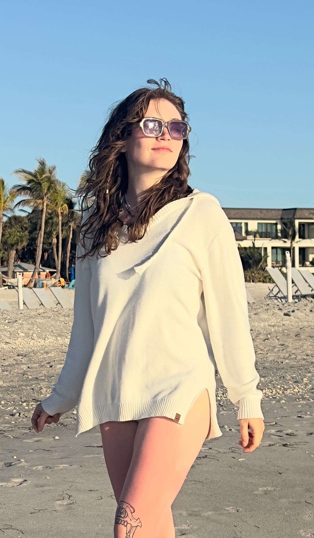Classic White Hooded Beach Sweater