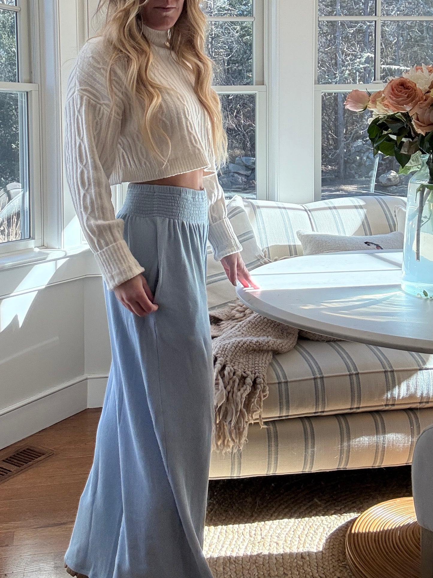 Powder Blue Coastal Waffle Pant