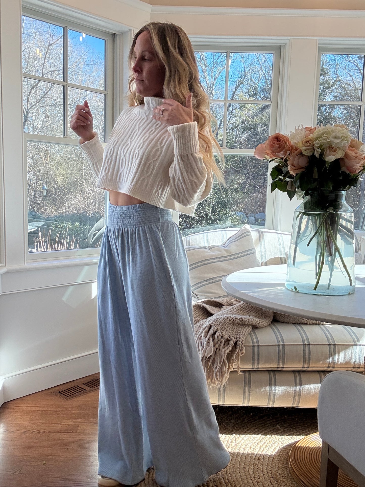 Powder Blue Coastal Waffle Pant