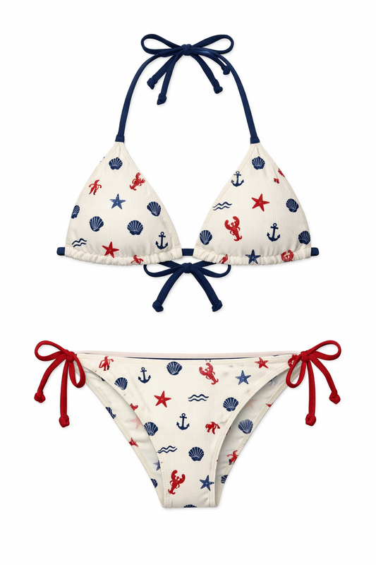 Coastal America Reversible  Bikini Top Navy