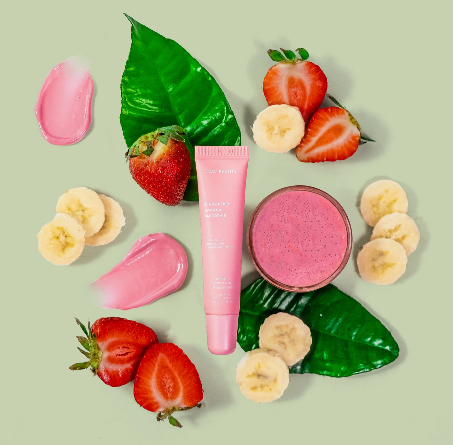 NEW!! Strawberry Banana Smoothie Lip Gloss + Pearl Chain