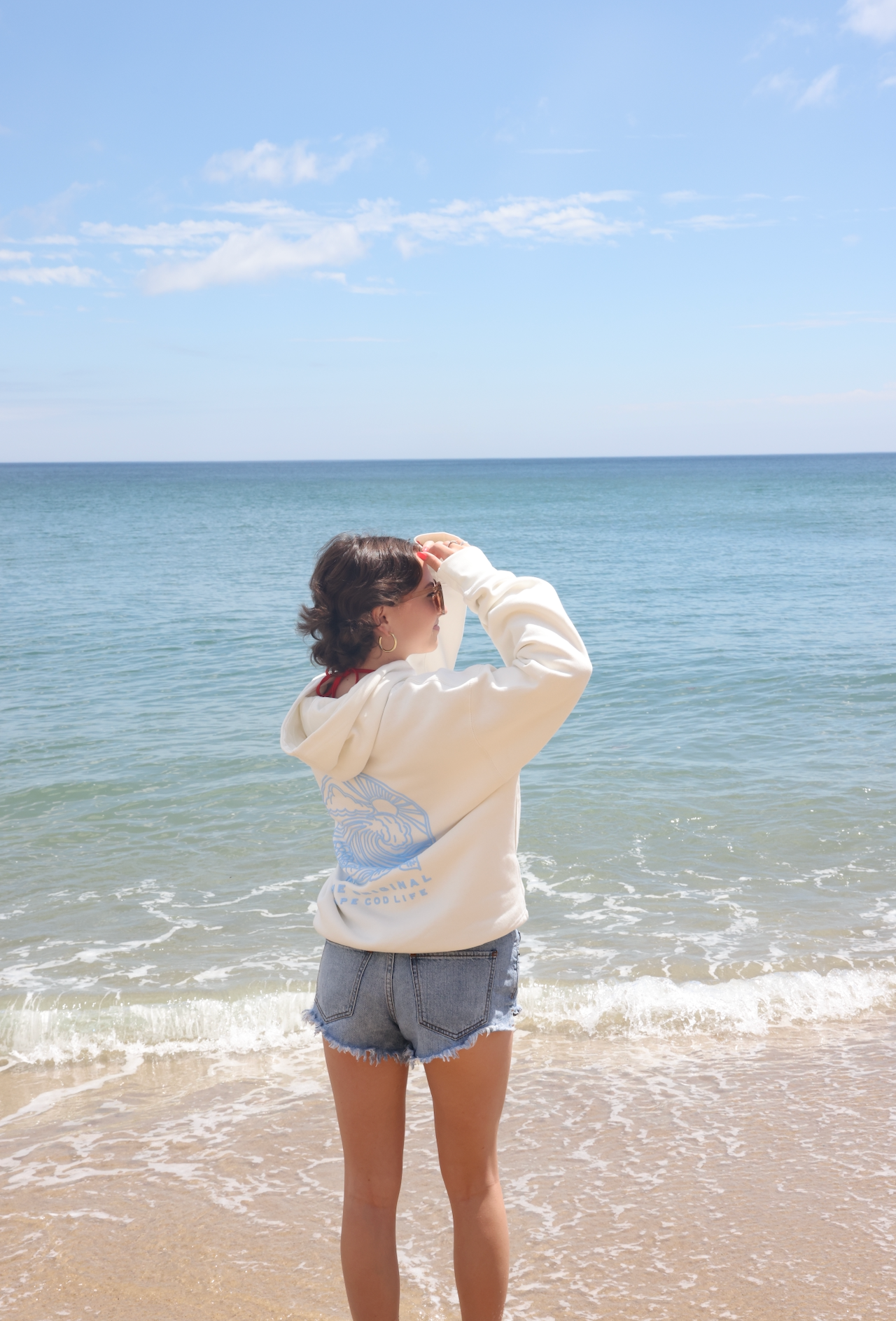 Cape Cod Puff Hoodie Blue Full Crop