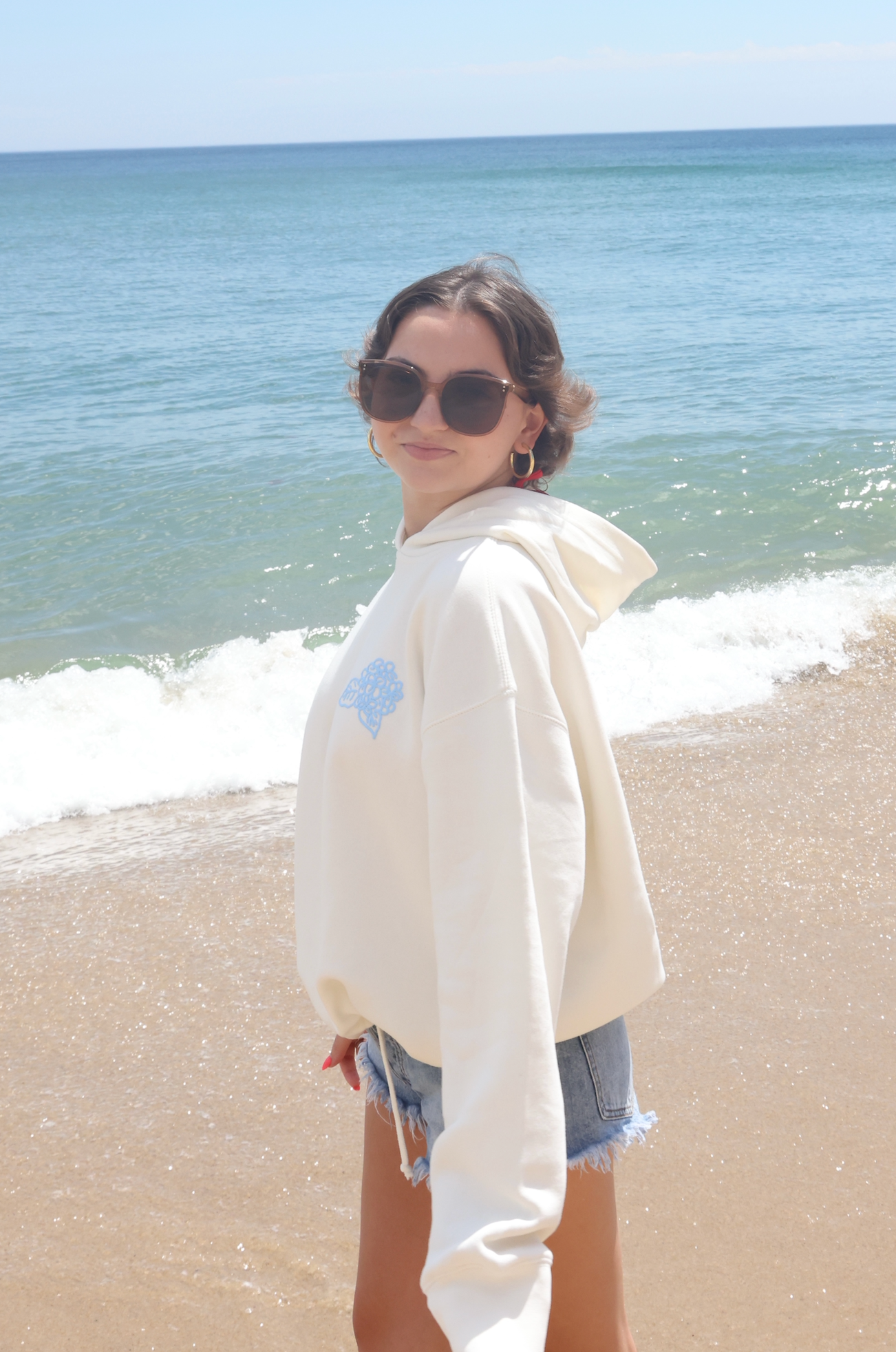 Cape Cod Puff Hoodie Blue Full Crop