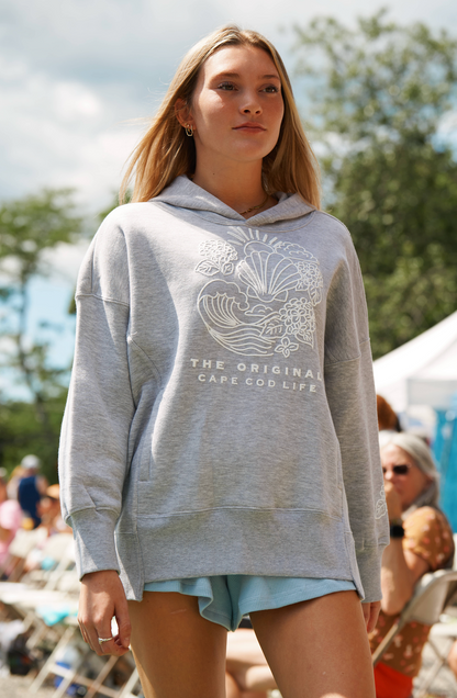 Full Length Cape Cod Puff Hoodie Ash Gray - White Shell Art