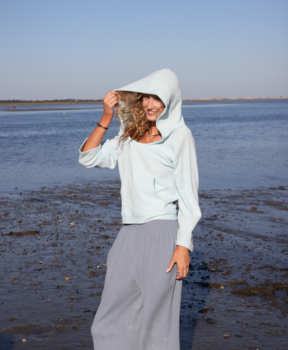 Ice Blue Waffle Pullover Hoodie