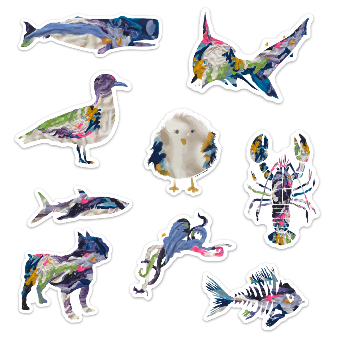 Colorful Abstract Ocean Critter Stickers