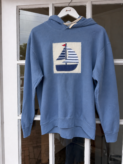 Hand Cut + Sewn HoodiesOutermost Blue Sail Boat Front
